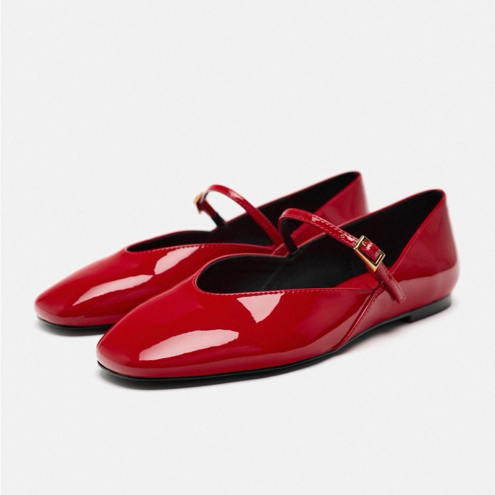 Zara faux leather Mary Janes red flats